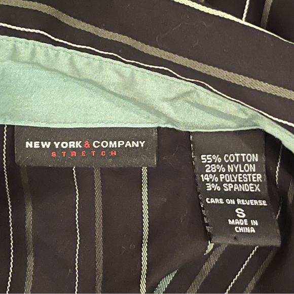 2/$20 New York & Company Black Striped Stretch Blouse Top Small S - Picture 5 of 6